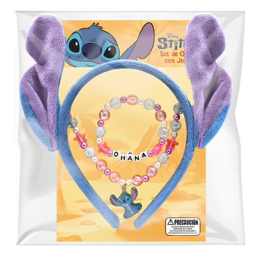 SET OREJAS CON JOYAS STITCH